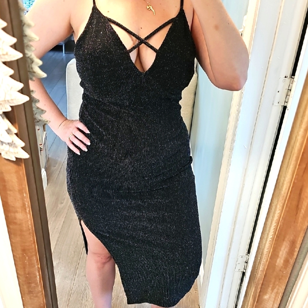 J.O.A Glitter Black Strappy Dress